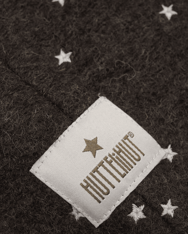 Huttelihut elefantlue broderte stjerner brun melange