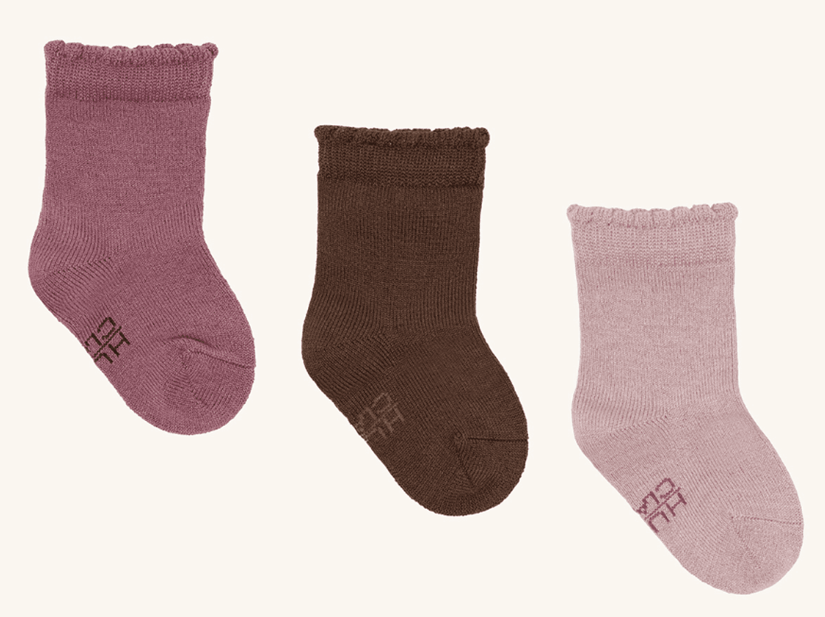Hust and claire Sokker 3-pakk ull/bambus foty pale mauve